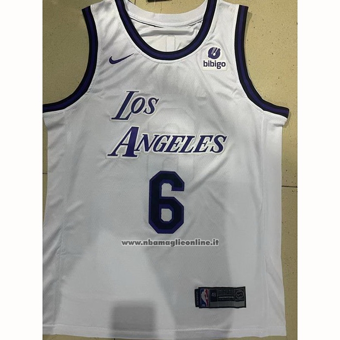Maglia Los Angeles Lakers LeBron James #6 Citta 2022-23 Bianco